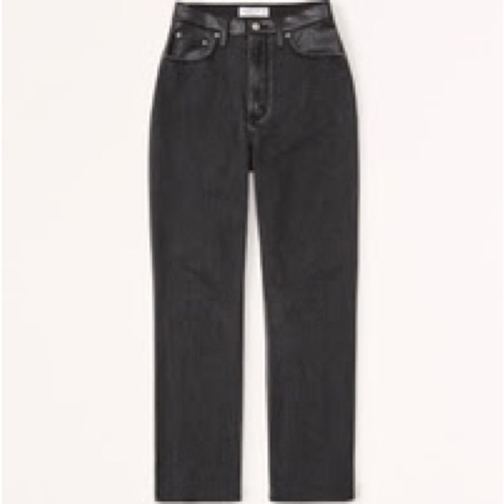 Abercrombie & Fitch Mixed Fabric Curve Love Ultra High Rise Ankle Straight Jean